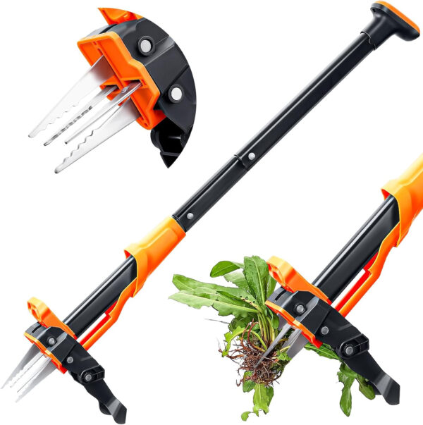 Weed Puller Tool - Stand Up Weed Puller with 4-Claw Steel Head, 39" Retractable Handle & Easy-Eject Mechanism for Dandelions, Clover & More, No Bending or Kneeling - Orange