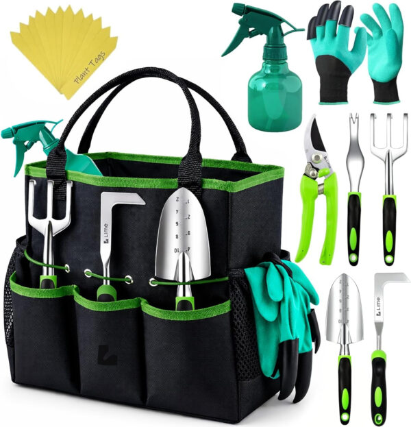 Heavy Duty Gardening Tools - Gardening Gifts for Women, Men, Mom, Dad - Durable, Ergonomic Garden Tools Set (Green)